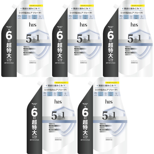【5個セット】ｈ＆ｓ ５ｉｎ１ コンデイショナー つめかえ超特大サイズ 1750g(4987176243249-5)