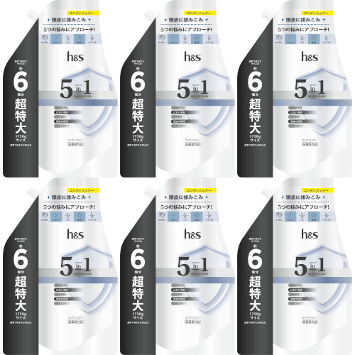 【6個セット】ｈ＆ｓ ５ｉｎ１ コンデイショナー つめかえ超特大サイズ 1750g(4987176243249-6)