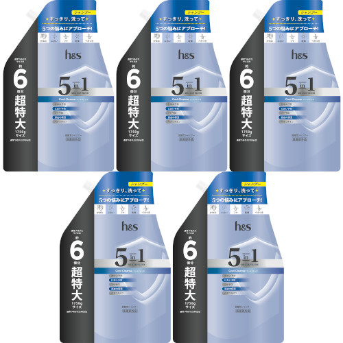 【5個セット】ｈ＆ｓ ５ｉｎ１ クールクレンズ シャンプー つめかえ超特大サイズ 1750g(4987176243263-5)