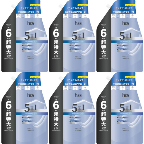 【6個セット】ｈ＆ｓ ５ｉｎ１ クールクレンズ シャンプー つめかえ超特大サイズ 1750g(4987176243263-6) 10,534円