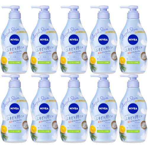 【10個セット】ニベア エンジェルスキン ボディウォッシュ アクネクリア シトラス＆ハーブの香り ポンプ 470ml(4901301432179-10)