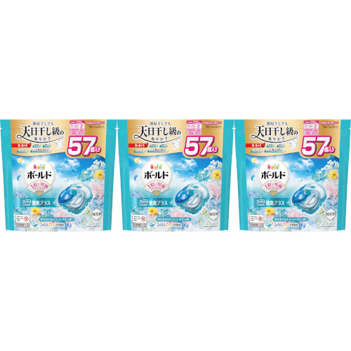 【3個セット】ボールドジェルボール４Ｄ爽やかフレッシュフラワーサボンの香り つめかえハイパージャンボサイズ 57個入(4987176292735-3)