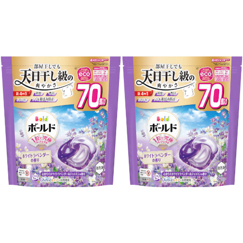 【2個セット】ボールドジェルボール４Ｄ心安らぐホワイトラベンダー＆ジャスミンの香り つめかえハイパージャンボサイズ 70個入(4987176292452-2)