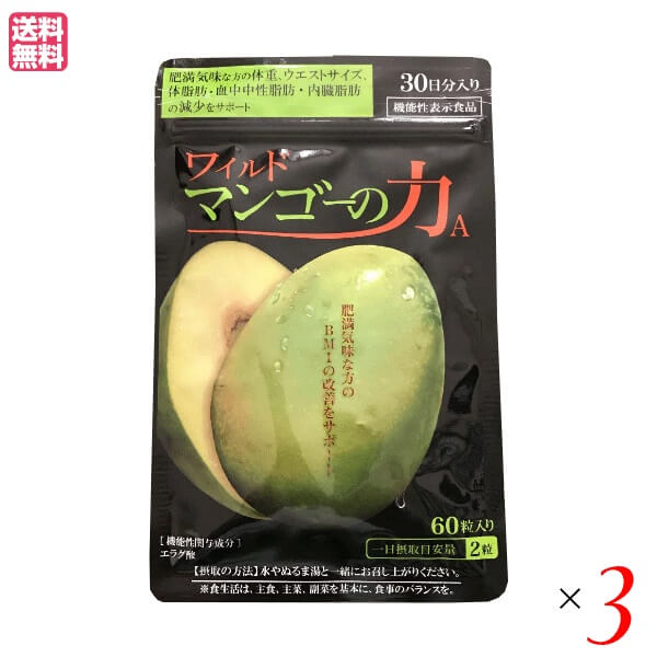 【8/13(水)限定！ポイント最大10%還元！】亀山堂 ワイルドマンゴーの力 60粒 機能性表示食品 ３袋セット エラグ酸 ダイエット サプリ 送料無料