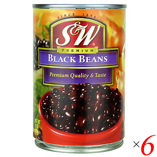 黒豆 缶詰 ブラックビーンズ S&W ブラックビーンズ 425g 6個セット 野菜