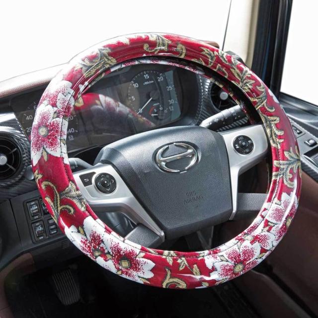 ●トラック用 ハンドルカバー 極太 金華山 桜 レッド ビニール付きの通販は