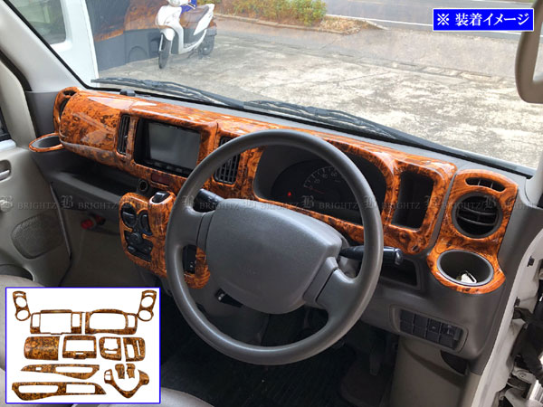 BRIGHTZ スクラムワゴン DG17W  一部改良前 インテリアパネルセット 13PC ウッド調 200mmワイドナビ用 WOOD−PAN−164