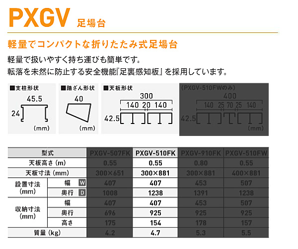 アルインコ 折りたたみ 足場台 PXGV-510FK 2段 アルミ 軽量 折り畳み 踏み台 脚立 作業台 ALINCO_1