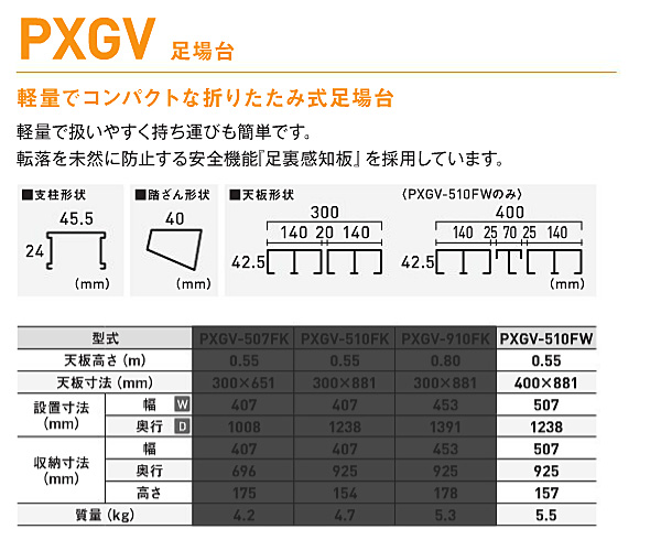 アルインコ 折りたたみ 足場台 PXGV-510FW 2段 幅広 アルミ 軽量 折り畳み 踏み台 脚立 作業台 ALINCO_1