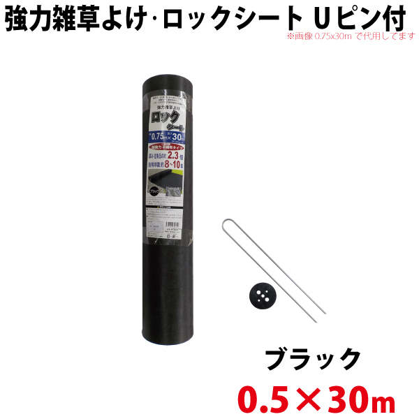 【Uピン黒丸セット】 シンセイ 強力雑草よけシート ロックシート　0.5ｍ×30ｍ 【代引不可/沖縄県配達不可】