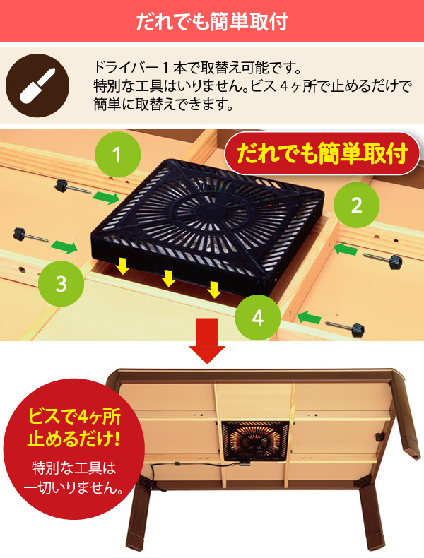 ユアサプライムス こたつ用 取り替えヒーター YKH-H601ES(DK) 交換用薄型 コタツヒーターユニット 人感センサー付き こたつヒーター 600W_4