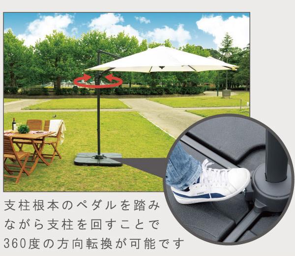 ガーデンパラソル ベースセット 大型約300cm 角度調節機能 360°回転 UVカット グリーン 代引不可 北海道・沖縄県・離島部別途追加送料_3