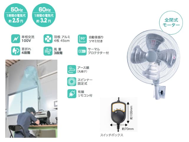 扇風機 45cm 全閉式 アルミ壁掛け扇 OPF-45WAZ 自動首振り 【公式通販】