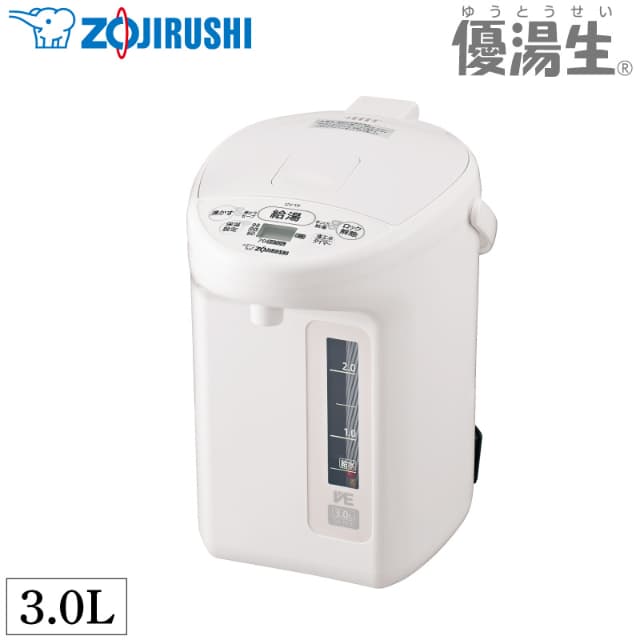 象印 マホービン VE電気まほうびんCV-TF30-WA ホワイト 優湯生 魔法瓶 3.0L 魔法びん 電気ポット 転倒湯もれ防止 空焚き防止 ZOJIRUSHI