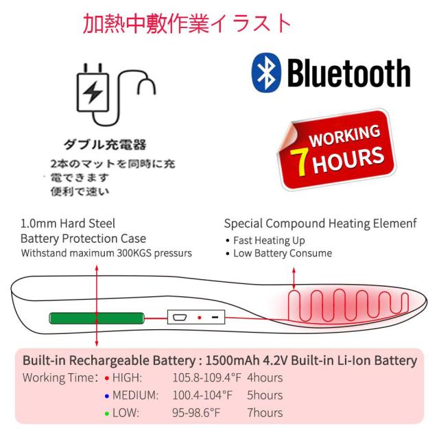 電熱インソール アプリ制御 最長4-7時間連続使用可能 足温器 男女兼用 