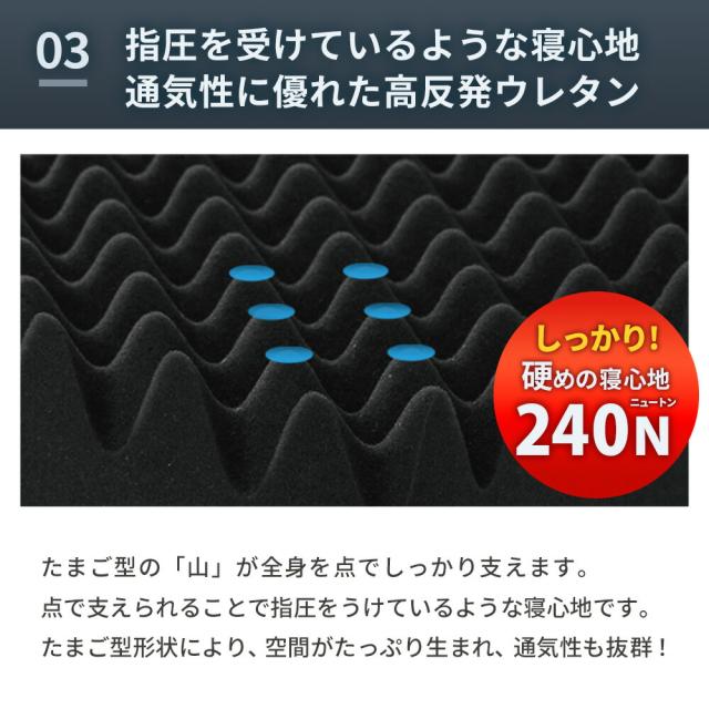 高反発 240N マットレス 体圧分散 三つ折り ダブル ハード ウレタン RISE Zero Gravity SLEEP MAGIC 6.0 点で支える 140×195×6cm_10