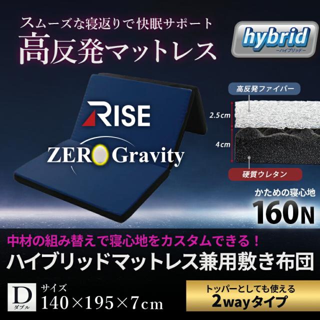 高反発 三つ折り マットレス ダブル 2層 ハイブリッド 体圧分散 腰痛 ライズ ゼログラビティ スリープマジック ウレタン 硬め 点で支える 敷布団 140×195×7cm 健康敷ふとん_1