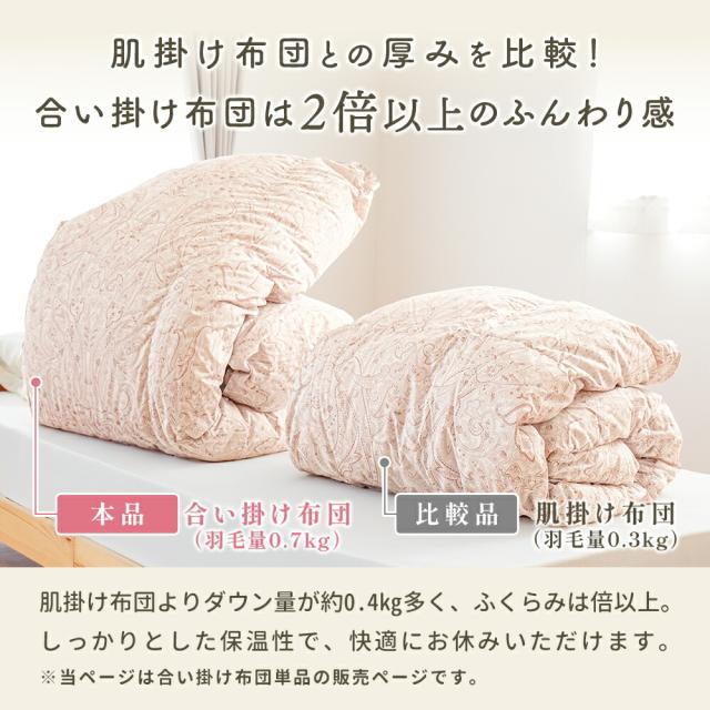 西川 羽毛 合掛け 布団 シングル ホワイトダウン90％ 日本製 0.7kg 春 秋 ホワイトダック ダウン 150×210 オールシーズン 当社限定_12