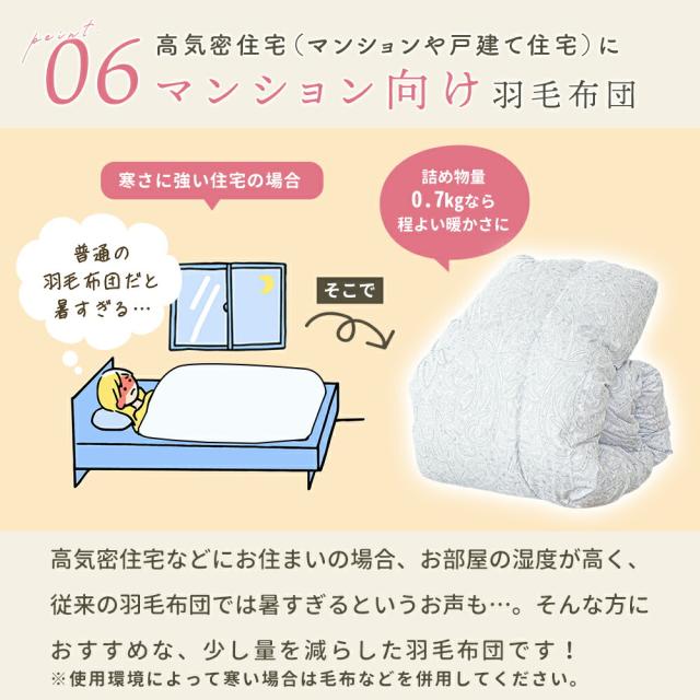 西川 羽毛 合掛け 布団 シングル ホワイトダウン90％ 日本製 0.7kg 春 秋 ホワイトダック ダウン 150×210 オールシーズン 当社限定_10