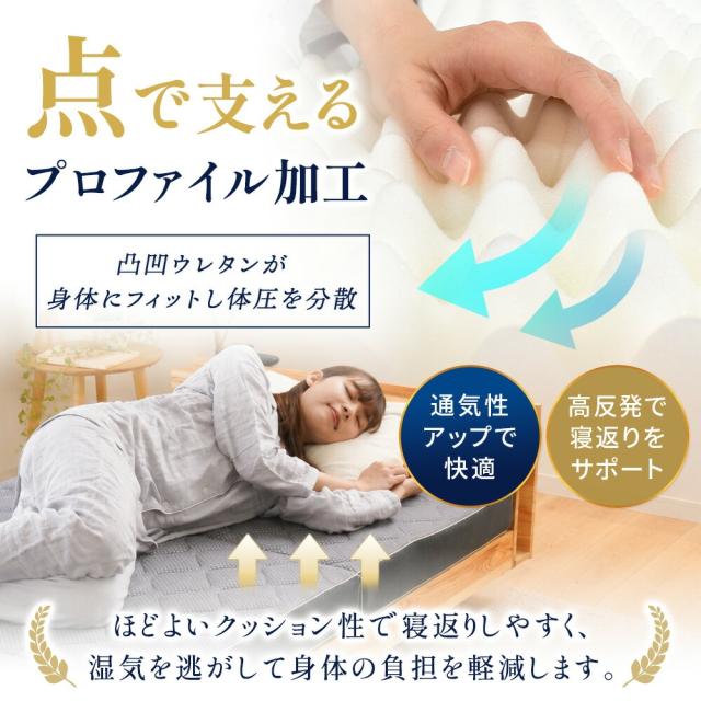 マットレス シングル 三つ折り 高反発 日本製 厚み10cm ハニカムシート入り 心寝 カスタムモデル 三つ折りマットレスシングル マットレス 敷布団 硬め プロファイル メッシュ 通気性  【haru】_8
