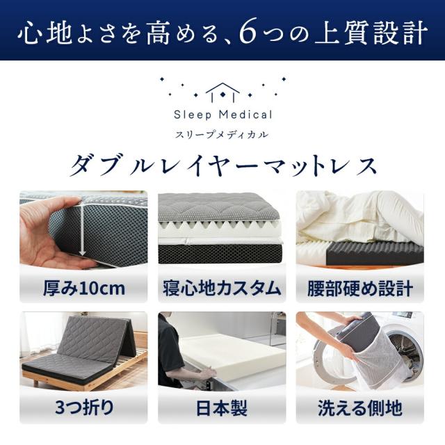 マットレス シングル 三つ折り 高反発 日本製 厚み10cm ハニカムシート入り 心寝 カスタムモデル 三つ折りマットレスシングル マットレス 敷布団 硬め プロファイル メッシュ 通気性  【haru】_1