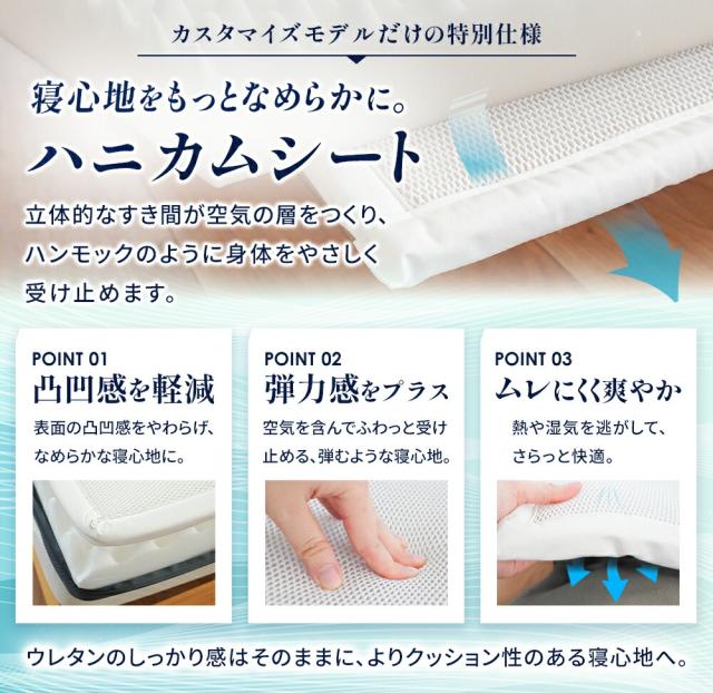 マットレス シングル 三つ折り 高反発 日本製 厚み10cm ハニカムシート入り 心寝 カスタムモデル 三つ折りマットレスシングル マットレス 敷布団 硬め プロファイル メッシュ 通気性  【haru】_6