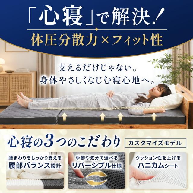 マットレス シングル 三つ折り 高反発 日本製 厚み10cm 心寝 ハード ハニカムシート入り 敷布団 硬め プロファイル 三つ折りマットレスシングル メッシュ 通気性  敷き布団【haru】_5