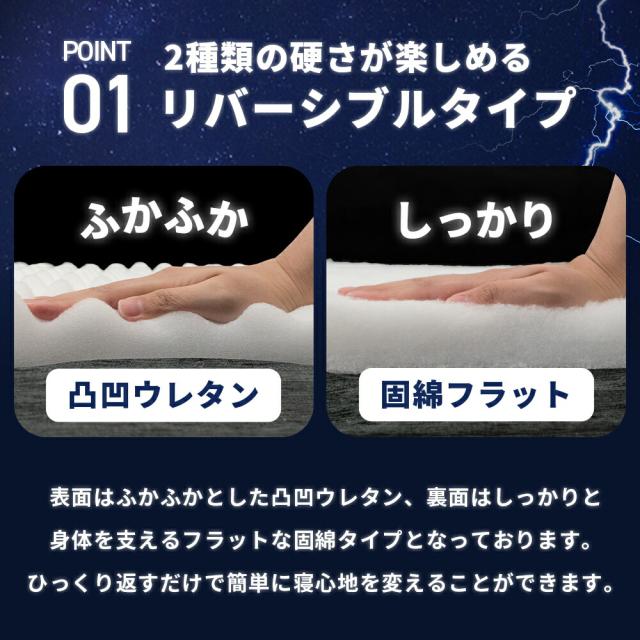 敷き布団 高反発 シングル 極厚 四層 リバーシブル 100×210 厚み11 体圧分散 イナズマフュージョン MEGATOP 抗菌防臭 防ダニ 日本製_4