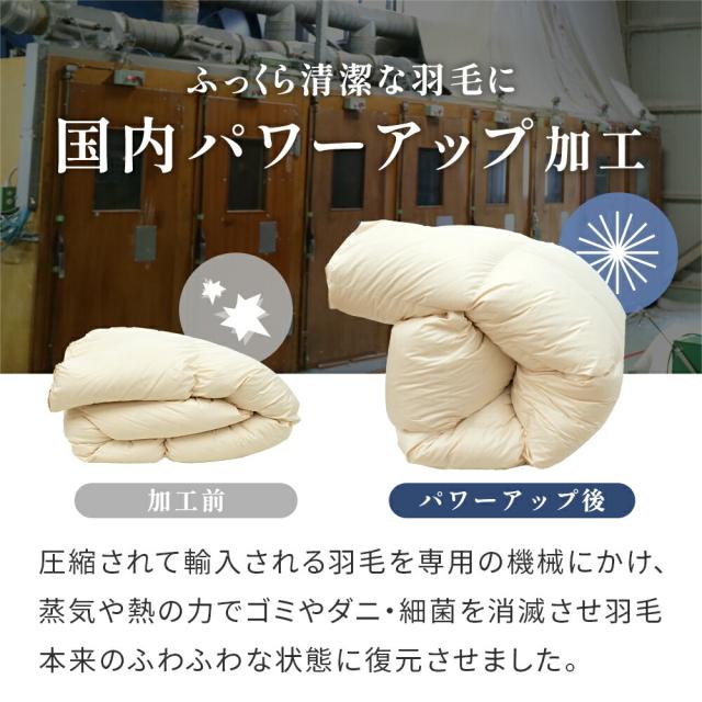 グース 羽毛布団 ダブル ロング グースダウン93％ 日本製 河田フェザー 400dp以上 再生羽毛 リサイクルダウン 1.3kg 綿混生地 国内パワーアップ加工 国内洗浄 暖か_8