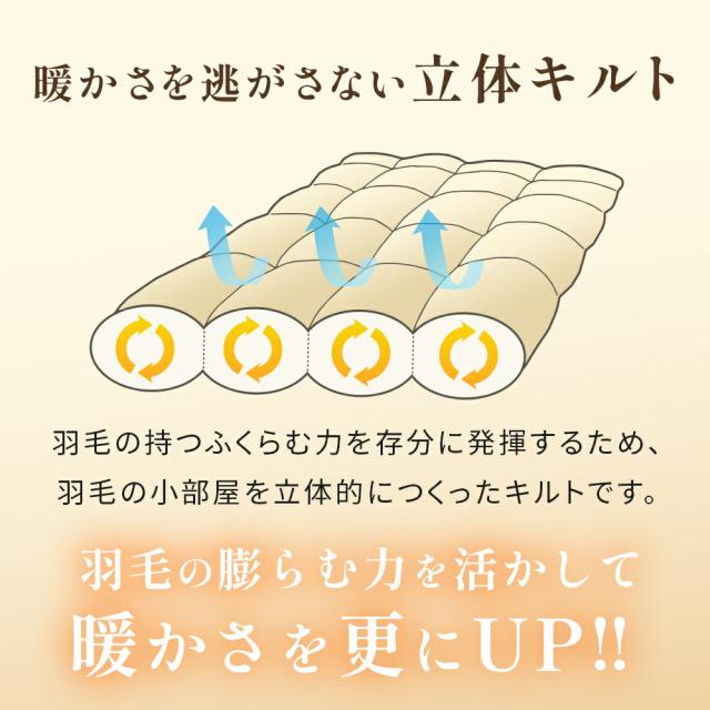 グース 羽毛布団 ダブル ロング グースダウン93％ 日本製 河田フェザー 400dp以上 再生羽毛 リサイクルダウン 1.3kg 綿混生地 国内パワーアップ加工 国内洗浄 暖か_7