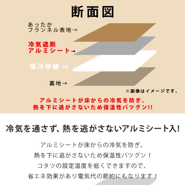 【2/14〜4,値下！】こたつ 敷き布団 アルミシート入 長方形 約190×260cm 極厚 4層 厚み約40mm 国産 ふっくら フランネル 生地 センターラグ 日本製 無地_8