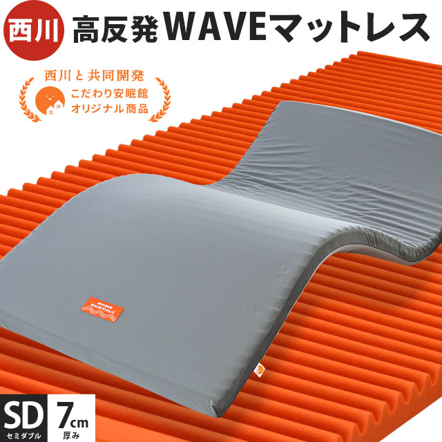 マットレス セミダブル 高反発 西川 WAVEマットレス 丸巻きタイプ 120×195cm 厚さ7cm 折りたたみ 寝返り 敷き布団 ※圧縮梱包
