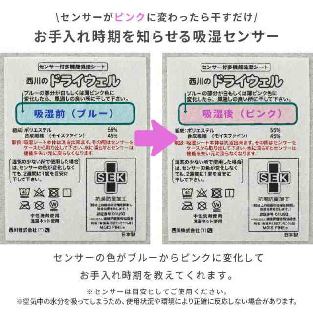 除湿シート セミダブル 洗える 西川 ドライウェル 除湿マット 吸湿パッド 抗菌 防臭 110×180cm グレー 日本製 【正規品】【2枚セット】の通販は