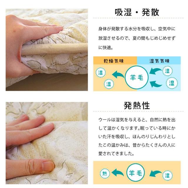 敷布団 セミダブル 羊毛布団 抗菌防臭 防ダニわた使用 日本製 羊毛混 固綿敷き布団 セミダブルロング_4