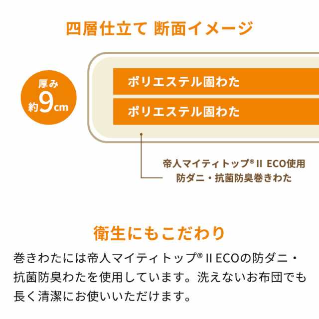 敷き布団 セミシングル 70×200 80×200 90×200 マイティトップ 防ダニ 抗菌 防臭 日本製 ジュニア 特殊サイズ 国産 ※圧縮の通販は