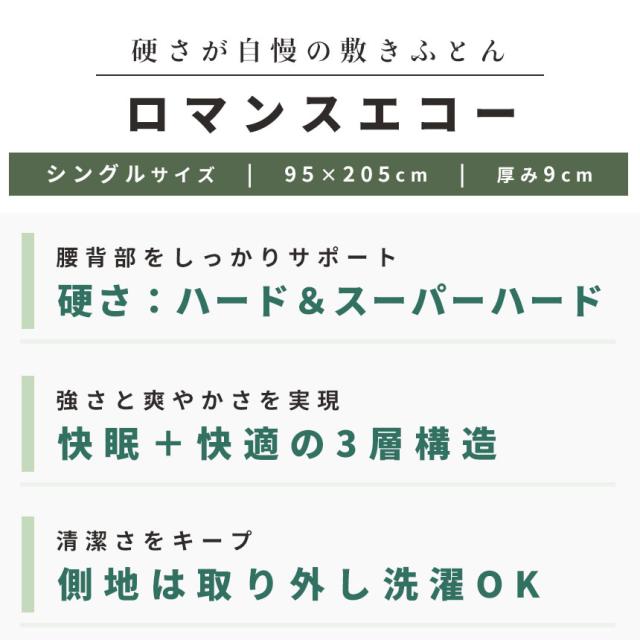 敷き布団 ロマンス小杉 ロマンスエコー シングル 95×205×9cm 硬い布団のこだわりの逸品 国産 日本製 ニューロマンスエコー_2