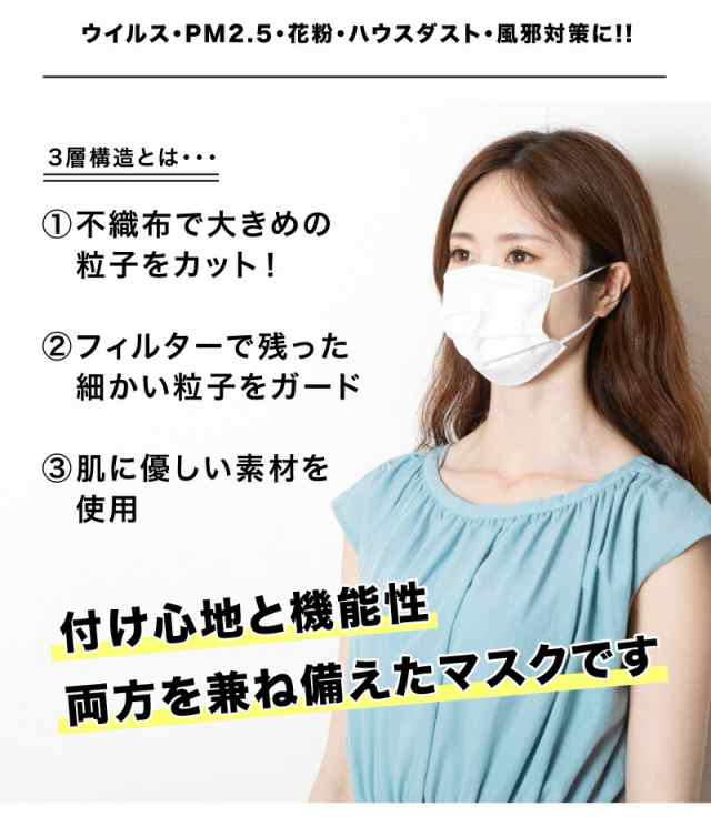 マスク 小さいサイズ 50枚 +1枚 白 ホワイト 箱 不織布マスク プリーツ