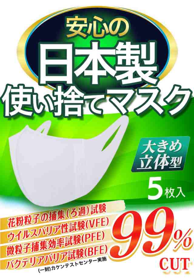 マスク 日本製 5枚入り 立体マスク 大きめサイズ 白 ホワイト 使い捨てマスク 大人用 お出掛けや出張にも最適の通販はau Pay マーケット Disc24market