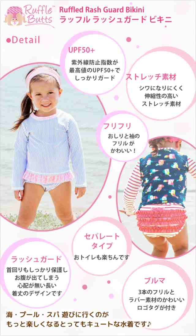 ラッフルバッツ 水着 女の子 半袖 キッズ ベビー Ruffle Butts ラッフル ロングスリーブ ラッシュガード ビキニ UPF50+ かわいい  フリフ