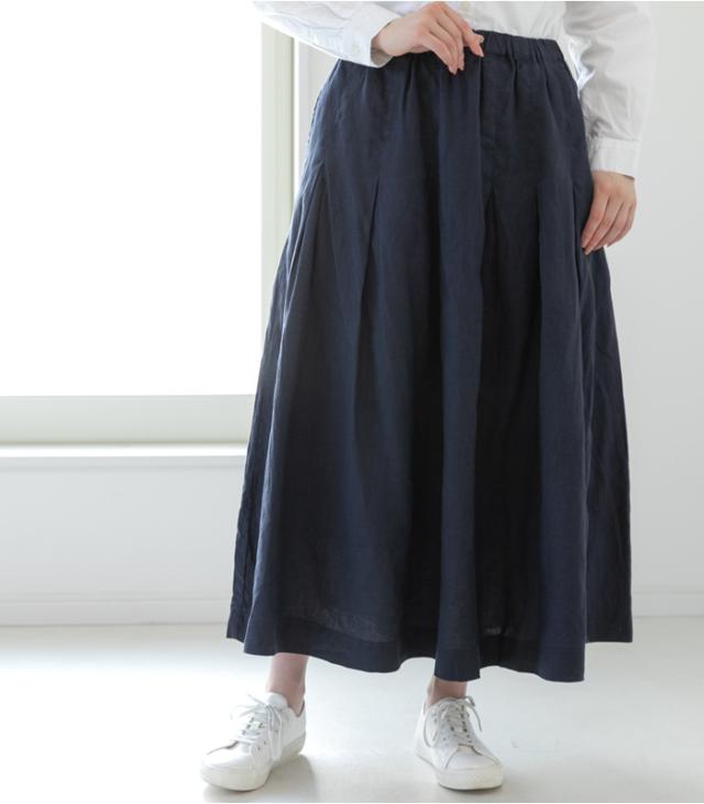 dgy レディース ロングスカート 大きいサイズ タックスカート リネンオックス フレアスカート ウエストゴム D*g*y ゆったり ナチュラル D5758
