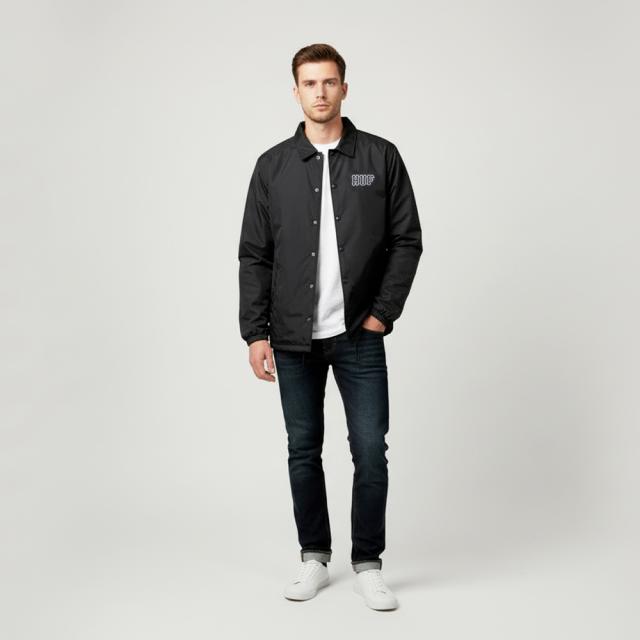 ハフ HUF コーチジャケット メンズ 黒 ブラック JK00390 JK00420 ロゴ アウター ジャケット 秋 春 ウインドブレーカー ナイロン ジャンパー バイク アメカジ_7