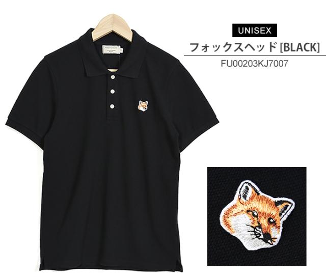 美品✨メゾンキツネ ポロシャツ トリコロール 刺繍ワッペン ワンポイント 黒 M MAISON KITSUNE Maison Kitsune メゾンキツネ Tricolor Fox