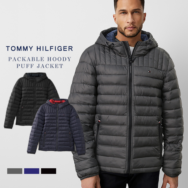 トミーヒルフィガー ダウンジャケット ライトダウン 中綿 ブルゾン アウター メンズ TOMMY HILFIGER フード付き 軽量 防寒 撥水 黒 ブラックの通販は