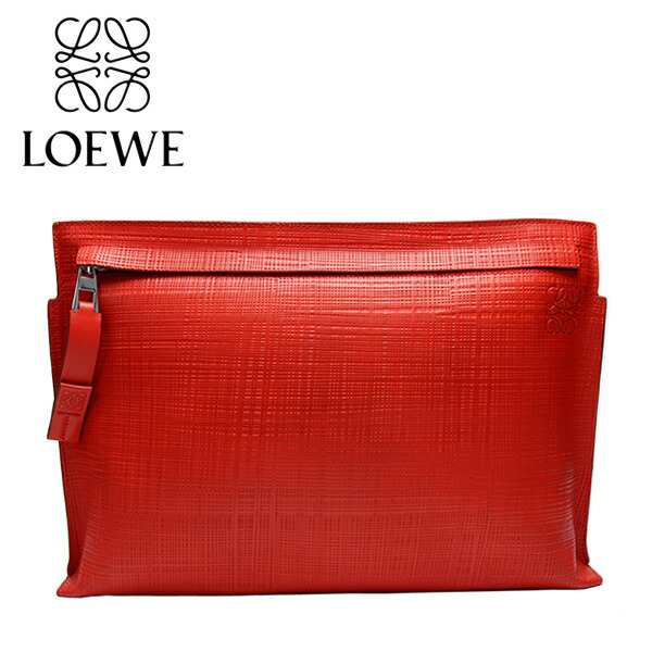 在庫格安LOEWE ロエベ レザー リネン クラッチバッグ レッド レザー その他