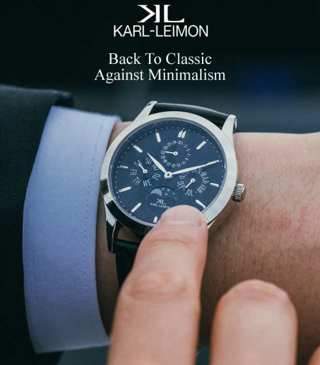 カルレイモン KARL-LEIMON 日本製 腕時計 クラシック ムーンフェイズ 