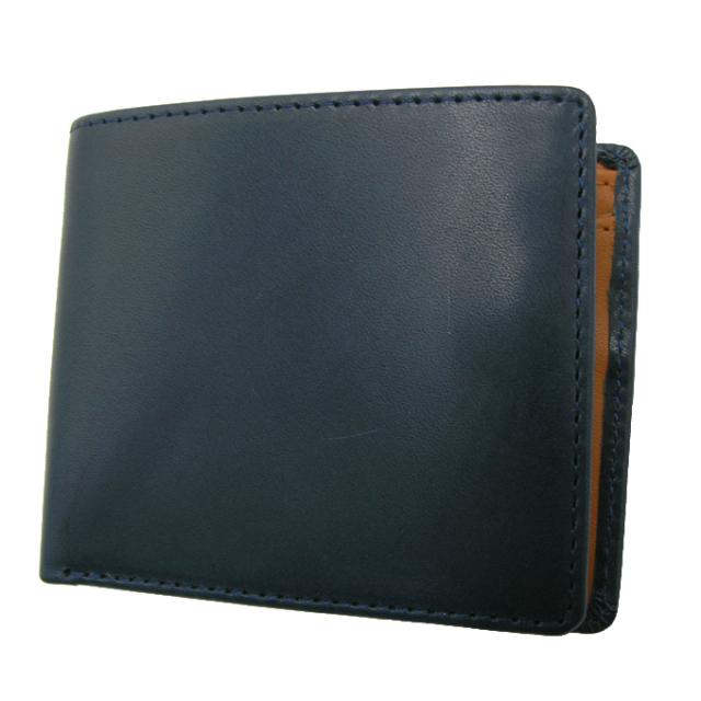 送料無料 二つ折り財布 栃木レザー×姫路レザー 本革 ハンドメイド 国産レザー使用 KN-002T NAVY