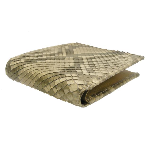 送料無料 薄金蛇 錦ヘビ 二つ折り財布 さいふ サイフ メンズ 錦蛇革