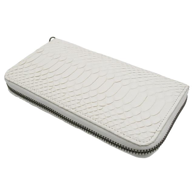 送料無料 白蛇 錦ヘビ ラウンドファスナー長財布 さいふ サイフ 錦蛇革・内側牛革使用 日本製 押し柄 メンズ レディース 縁起物 パイソン