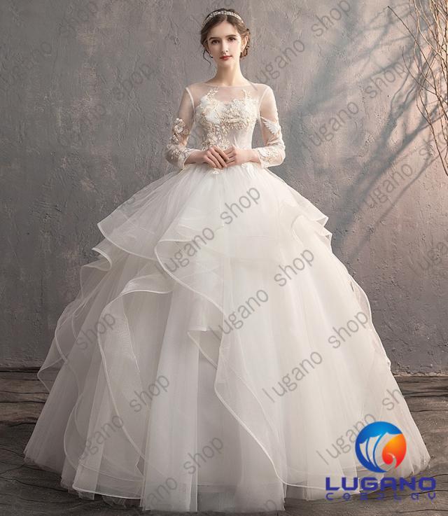 WD005 ウェディングドレス マキシ丈 プリンセス 結婚式.演奏会.二次会 ブライダル ベール・グローブ・パニエ無料付き