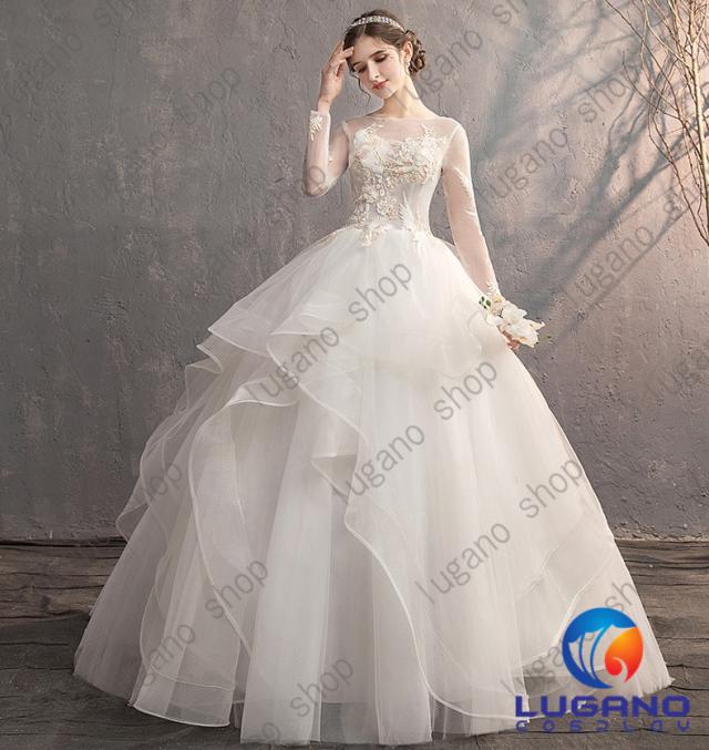 WD005 ウェディングドレス マキシ丈 プリンセス 結婚式.演奏会.二次会 ブライダル ベール・グローブ・パニエ無料付き WD005 ウェディングドレス マキシ丈 プリンセス 結婚式.演奏会.二次会